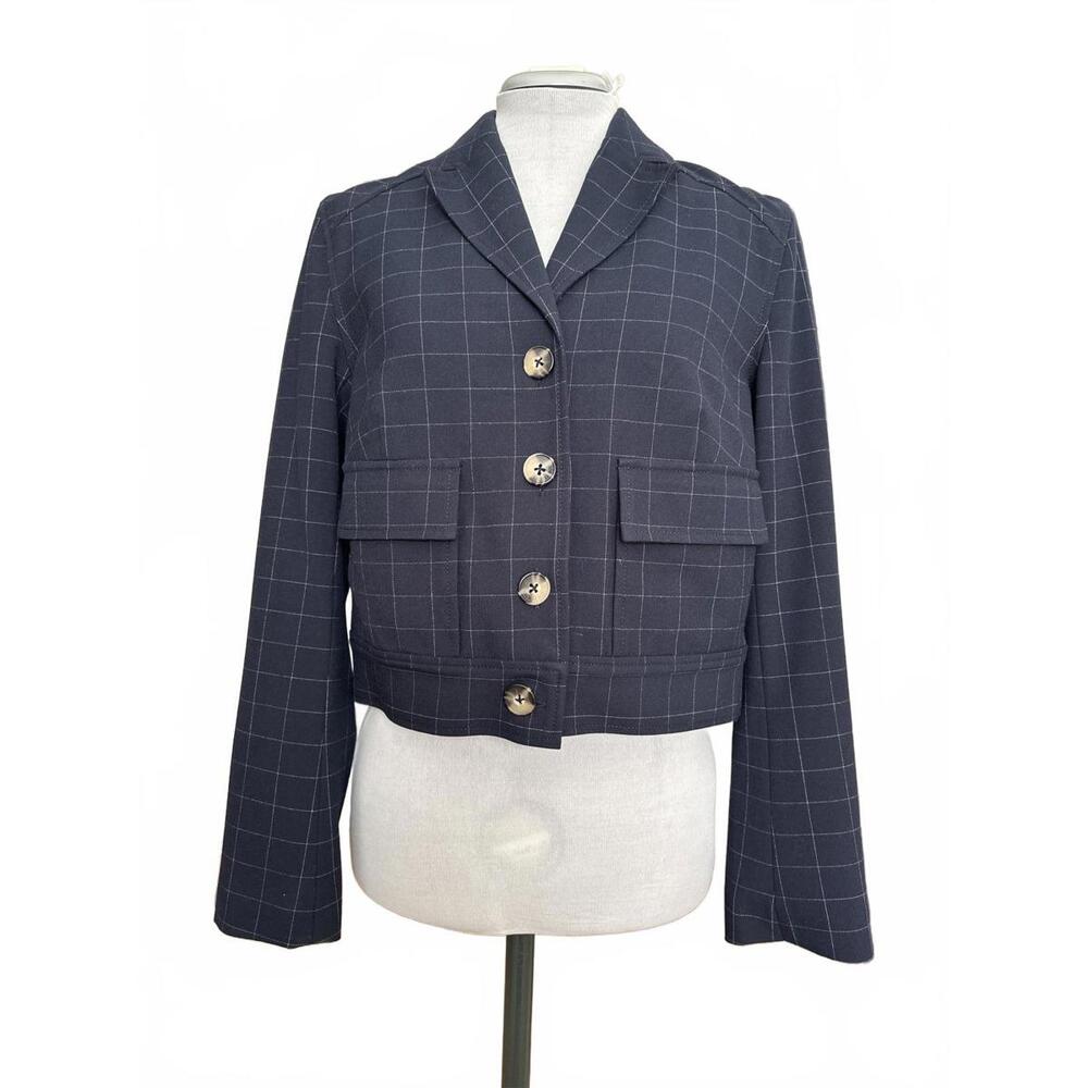 Rachel Roy Women's Navy Blue Cropped Blazer with Windowpane Check 💙 - Picture 2 of 8